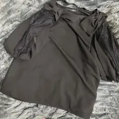 INGNI イング Mサイズ ブラック トップス 肩リボン レース切替 半袖 黒