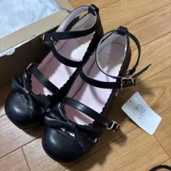 axes femme kawaii 梯子レーススカラップパンプス 黒 23.5