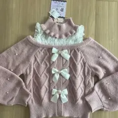 オフショルダー ピンクニット セーター