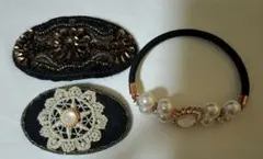 ビーズと刺繍クリップ・パールヘアゴム