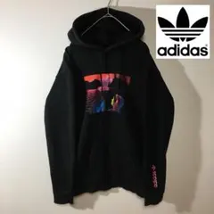 【個性派古着】アディダス　長袖デザインパーカー　黒　 L トレフォイルロゴ