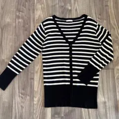 lady bird ボーダーカーディガン　ロングカーディガン　Vネック　【M】