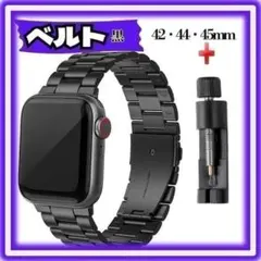 アップルウォッチ ベルト ステンレスブラック コマ調節器付　G0008-B44