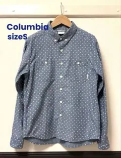 Columbia ボタンダウン シャツ 長袖 Ｓ 水色 ドット柄