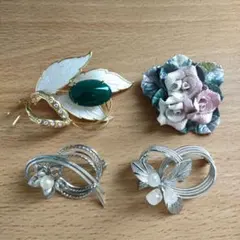 ブローチ4点セット 葉と花のデザイン