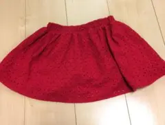 美品　赤　スカート リボン付き　裏地付き