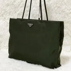 【美品】PRADA プラダ テスート ナイロントート 三角ロゴ カーキ 肩掛け可のサムネイル