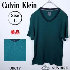★美品★Calvin Klein ダークグリーン Vネック 半袖 トップス L