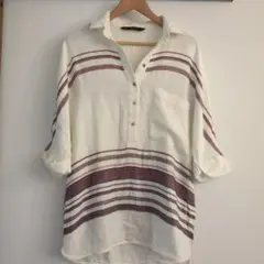 【ZARA BASIC COLLECTION 】レディース5分袖刺繍入りシャツ