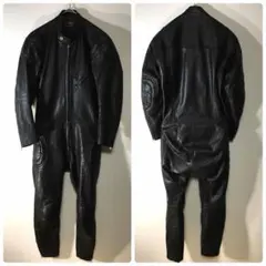 【個性派古着】日本製　牛革　ライダースーツ　ツナギ　肩当て　肘当て　膝当て　黒Mのサムネイル
