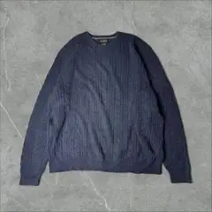 Eddie Bauer ケーブル編み コットンニット XL ネイビー 紺
