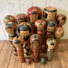 昭和レトロ 木製 こけし 小芥子 ニポポ 15体セット まとめ売り インテリア