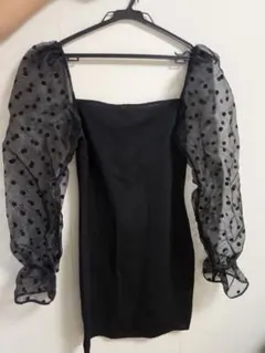 SHEIN ドット柄 シースルー袖 ミニワンピース ブラック Sのサムネイル