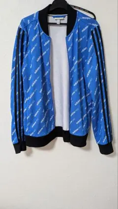美品　adidas neo メンズXL ジャージジャケット 総柄 ロゴ 青