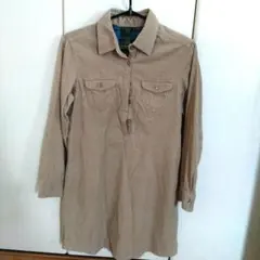 コーデュロイ ベージュ 長袖ワンピース