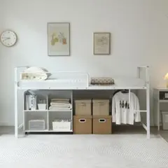 ロフトベッド【S・シングル】　ロータイプ　高さ110cm　スチール製　WHITEのサムネイル