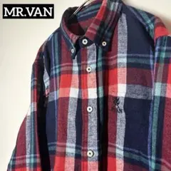 【個性派古着】MR.VAN フランネル チェックシャツ レーヨン混紡　刺繍　M