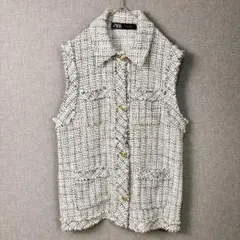 ZARA ツイードノースリーブベスト ポケット付き サイズ　M