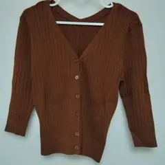 Mystrada 7分袖ニットカーディガン リブ Vネック