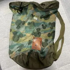 ディズニー　ミッキーマウス　メッシュ迷彩柄　ワンショルダーリュック　巾着型