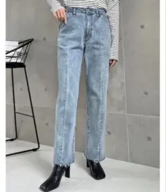 [累計販売枚数1.9万枚突破！][低身長]バックベンツストレートリサイクルデニムのサムネイル