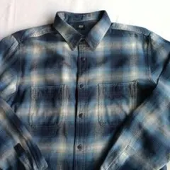 ユニクロ フランネルシャツ オンブレチェック XL 青紺灰