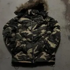 迷彩 フード付き ダウンジャケット ファー付き 取り外し可能 Y2K ストリート