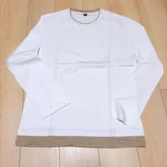 ホワイト/ベージュ クルーネック長袖カットソー 2XL