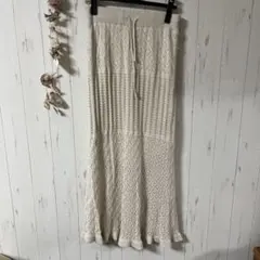 アイボリー ニット レース編み スカート