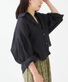 美品✨定価１.７万❤️　ブラック　レサージュ　オーガニックリネンショートシャツ