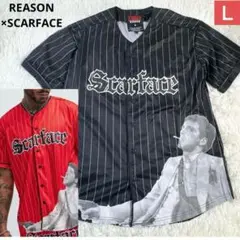 美品✨ リーズン×スカーフェイス ベースボールジャージ ピンストライプ ブラック