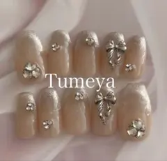 ネイルチップ　韓国　ワンホン　マグネット　ベージュ　大人　ガーリー　キラキラ