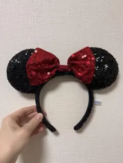 ミニーマウス耳ヘアバンド（スパンコール付き）