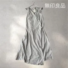 681＊無印良品【M】ワンピース　袖なし　新品タグ付　カシュクール　ベージュ　黒