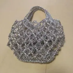 メタリックシルバー メッシュ ハンドバッグ