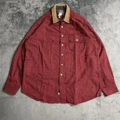 80s USA製 WOOLRICH × LANDS END 襟レザーウールシャツ