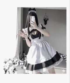 白黒メイド服 フリル付き　ロリータ　コスプレ