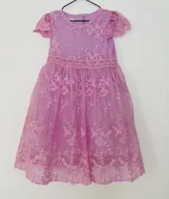 キッズ　ピンク 花柄レース ワンピース　ドレス 膝丈　4-5歳