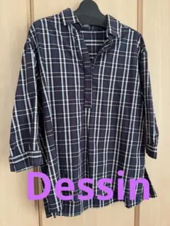 Dessin チェック柄 五分袖シャツ 七分袖シャツ M