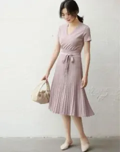 SAISON DE PAPILLON ニットワンピース ピンク 半袖 ロング丈