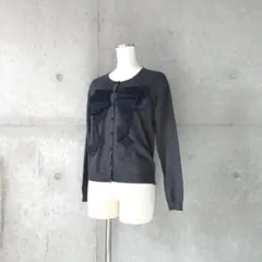 美品ランバンオンブルーLANVINenBleuリボンモチーフカーディガングレー