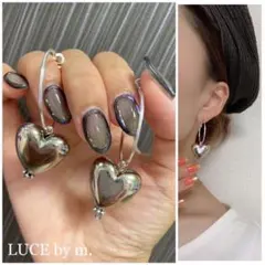 457 シルバーフープ ぷっくりヴィンテージメタルハート ピアス お洒落