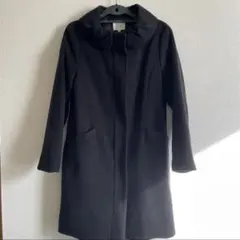 黒 ロングコート 両ポケット付き　丸襟