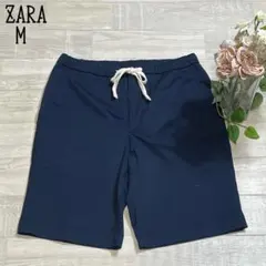 【ZARAザラ】ウエストゴム　ストレッチコットン　ハーフパンツ　ネイビー　紺　M