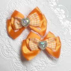 ハンドメイド ヘアリボン オレンジ