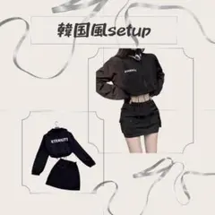 L 韓国 セットアップ ブラック ミニスカート ゴルフ オシャレ　トレンド
