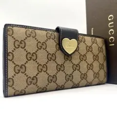 極美品✨GUCCI ラブリーハート GGキャンバス 長財布 Wホック 濃茶