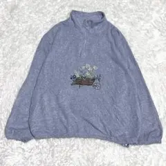 US古着　ハーフジップ　プルオーバー　フリース　刺繍　植物　ガーデンコアのサムネイル