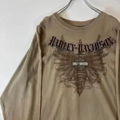 ハーレーダビッドソン　ロングTシャツ　XLサイズ　ベージュ　ロゴプリント　古着