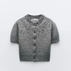 ラインストーンボタン ニット カーディガン ZARA
